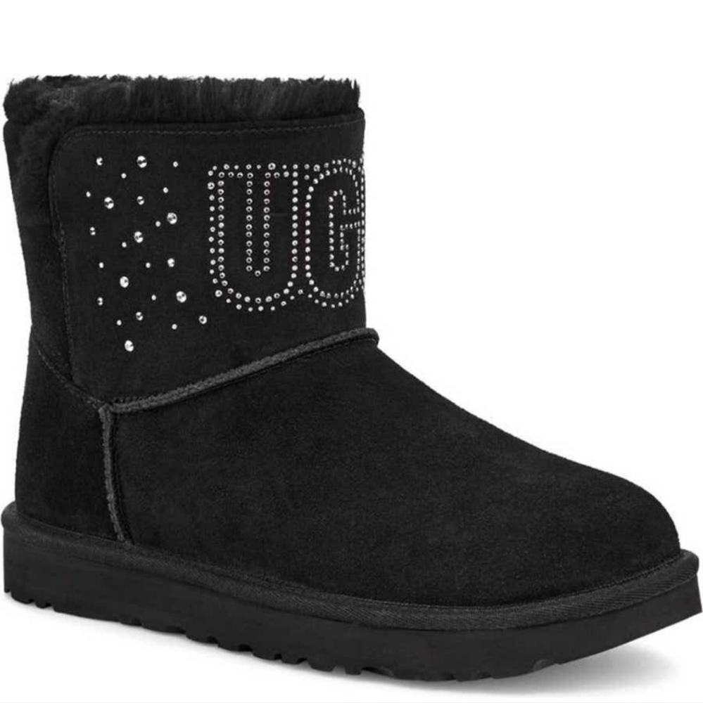 Ugg Classic Gem Mini Faux Fur Rhinestone Boots Suede Designer #228